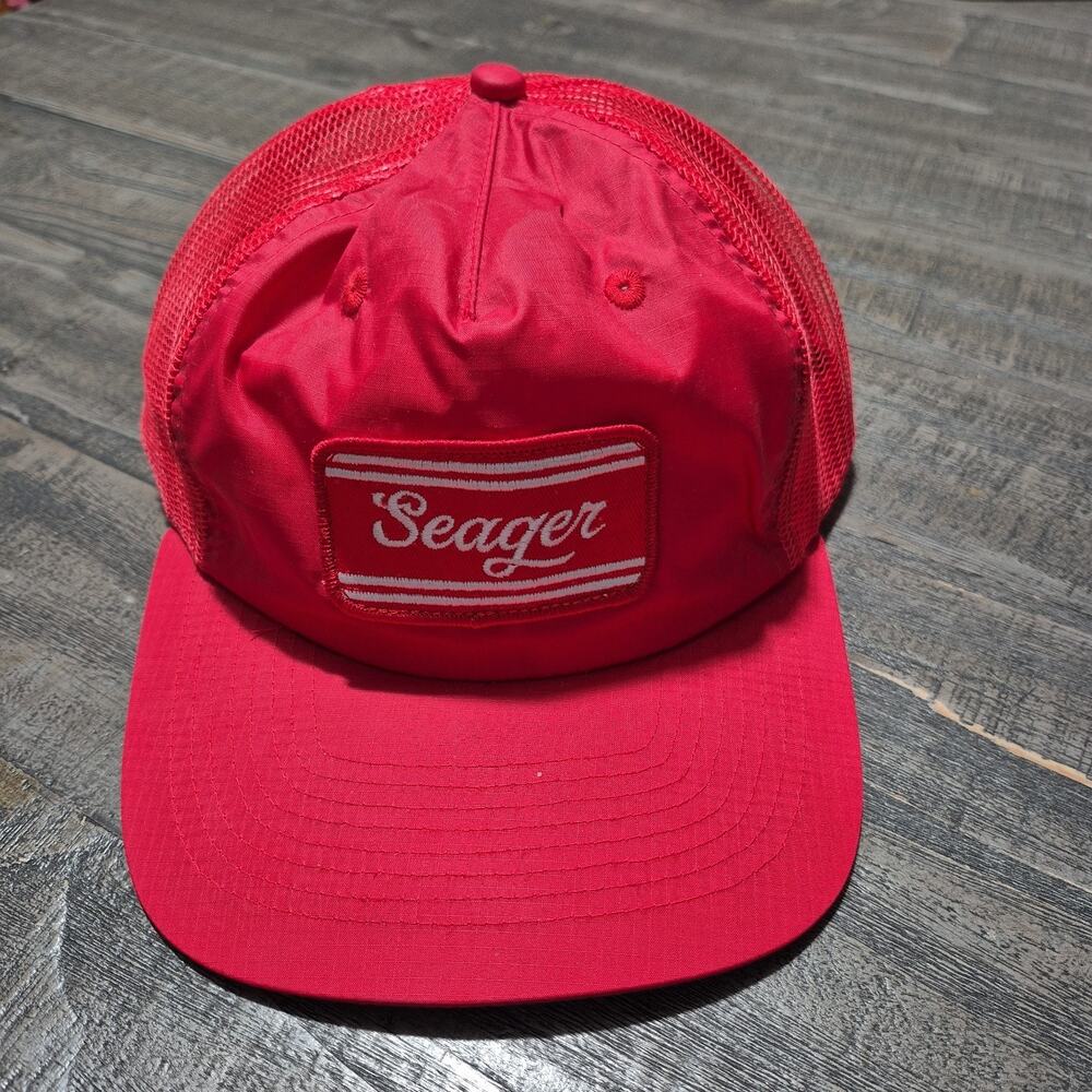 Seager Hat Snapback Hat Cap Red White Nylon Mesh Back Logo Adjustable